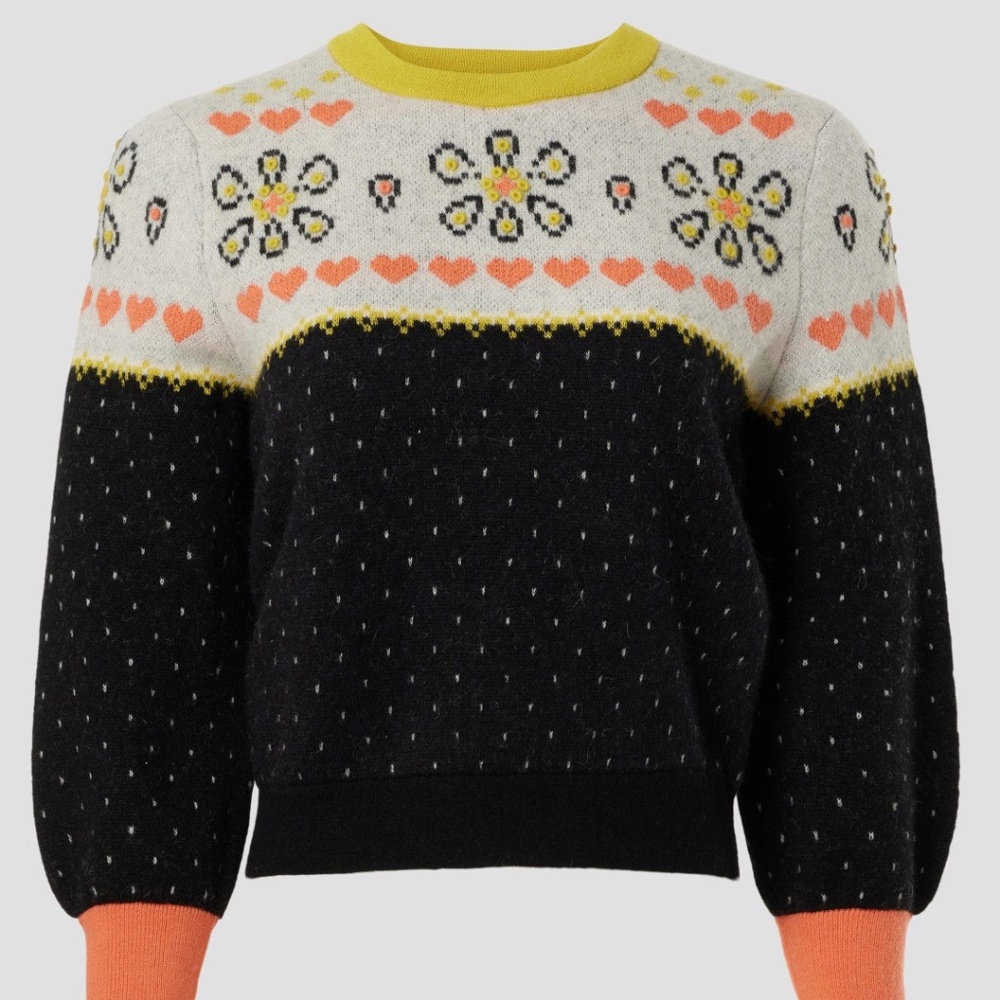 Kate Spade New York Embroidered Fair Isle Sweater in Alpaca from Peru, S